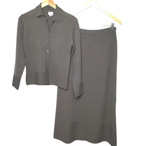 MARGARET O’LEARY Conjunto Tejido Lana Gris Cárdigan Falda Talla 1 (US S) Minimalista - Imagen 1 de 10