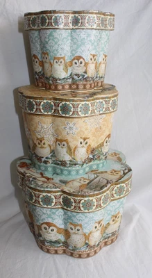 Punch Studio Nesting Boxes Winter Owls  Set of 3 Decorative Boxes - Excellent - Image 1 of 4