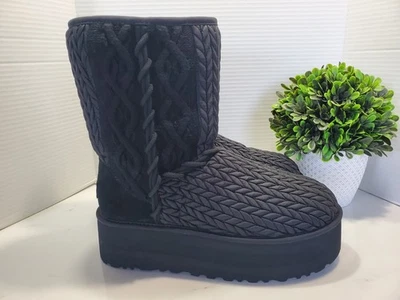 UGG Classic Short Villa Knit Boot Size 10 Women's Black🖤 1158316 ~ New - Image 1 of 4