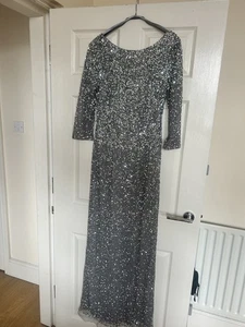 Adrianna Papell Grey 3/4 Beaded Mermaid Gown UK 14 - Excellent Condition - Picture 1 of 10