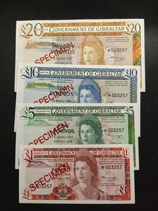 Gibraltar £1, 5, 10 y 20 LIBRAS REINA UNC Espécimen NOTA CONJUNTO - RARO - ENVÍO GRATIS - Imagen 1 de 11