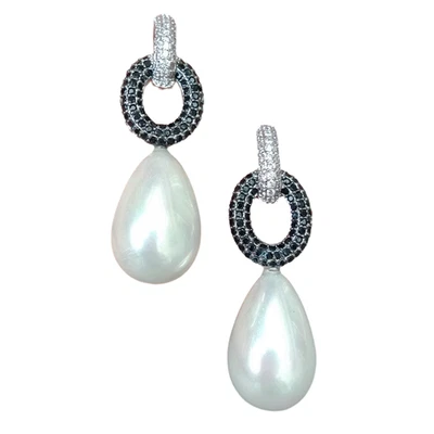 Aretes lágrima blanco concha de mar perla circonita cúbica pavé Foto 1 de 4