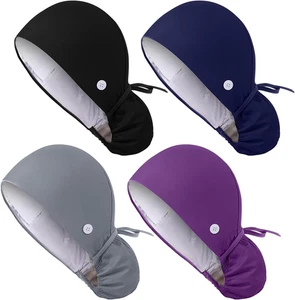 Gorros cirugia 4 piezas satinados con botones banda sudor ajustables mujer nurse - Picture 1 of 12