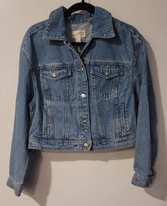 Universal Thread Womens Sz M Cropped Denim Jean Jacket Medium Wash 100% Cotton - Picture 1 of 10