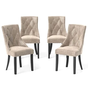 Upholstered Dining Chairs Set of 4 Tufted Wingback Chairs w/ Solid Wood Legs - Picture 1 of 9
