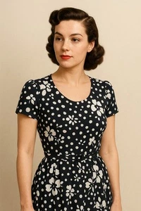 Vintage 80s Karin Stevens Size 4 Cotton Black And White Button Up Pocket Dress - Picture 1 of 13