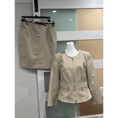 Calvin Klein Mujer Traje Tostado Falda Chaqueta Blazer Conjunto Talla 12 petite Foto 1 de 4