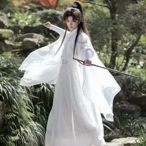 Weiße Stickerei Hanfu Männer Frauen chinesisches Weijin Kostüm Fee Schwertkämpfer Cosplay - Bild 1 von 19