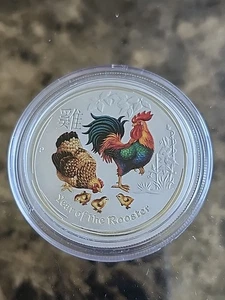 2017 Year Of The Rooster Australia 50 Cent 1/2 Oz Fine Silver Coin Coloured Mint - Picture 1 of 3