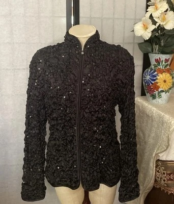 MSK Women L Ruched Sequin Sparkle Bling Rhinestone Zipper Pull Blazer-GORGEOUS! - Image 1 of 4
