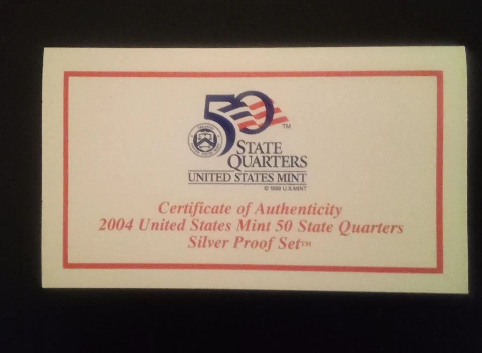 2004s Proof Replacement Silver State Quarters COA Only - Image 1 of 1