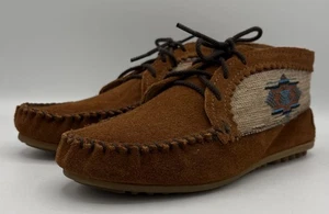 Minnetonka El Paso Navajo Tribal Suede Moccasins Booties UK Size 5 Brown Aztec - Picture 1 of 13