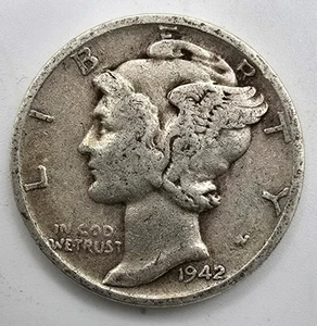1942 S Mercury Dime Inverted Mint Mark FS 501 VF 90% Silver Error Coin Free Ship - Picture 1 of 5