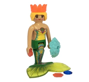 Playmobil Mermaid w/ green tail orange crown & blue & red gemstones treasure C1 - Picture 1 of 4