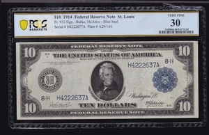 US 1914 $10 FRN St Louis Burke/AcAdoo FR 932 PCGS 30 Ch VF (637) - Picture 1 of 2