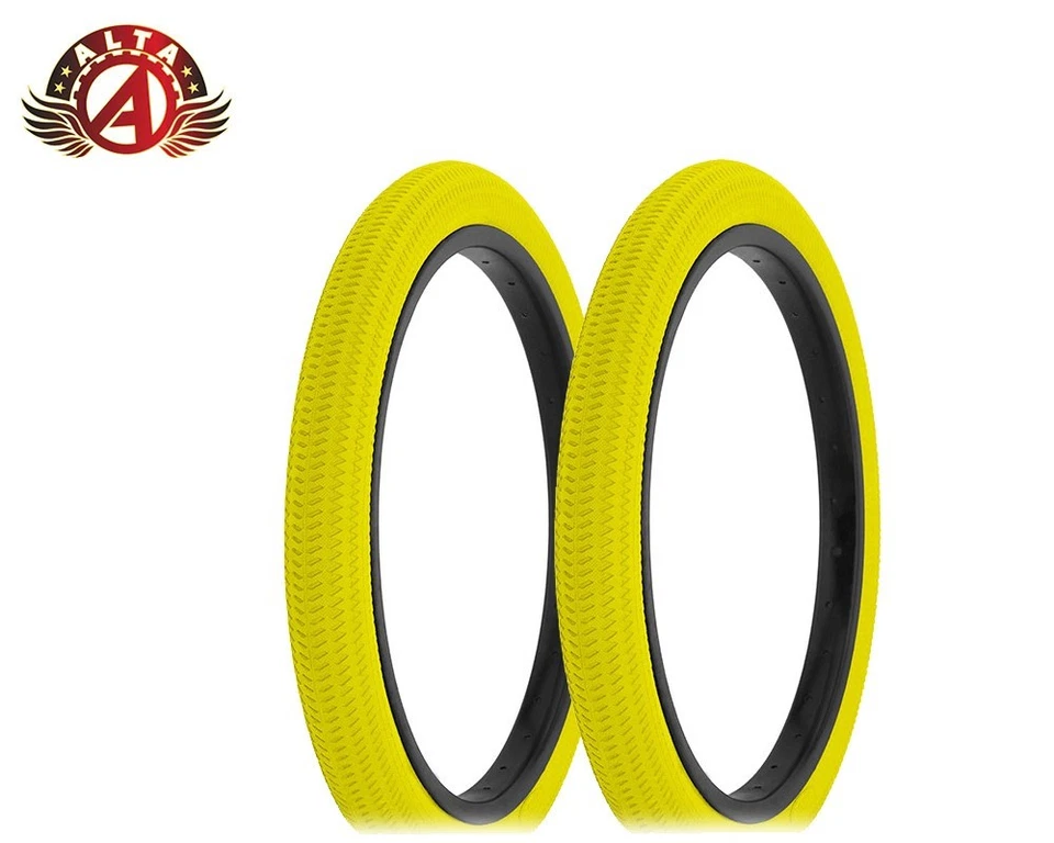 2 NEUMÁTICO DE CUENTAS DE ALAMBRE DE BICICLETA ALTA PERFORMANCE 18" X 1,95 AMARILLO BANDA DE RODADURA BMX/FREESTYLE. Foto 1 de 1