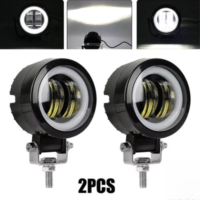 2Pcs Angel Eye LED Spot Light White Round Motorcycle Headlight Driving Fog Lamp - Image 1 of 4