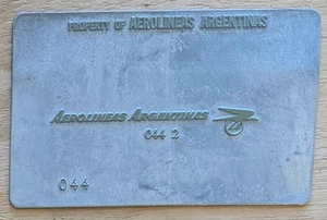 Vintage Aerolineas Argentinas Airline Ticket Validation Plate - Bild 1 von 2