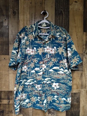 Camisa hawaiana vintage Go Barefoot - Palms Aloha KAHALA - Grande - Multicolor Foto 1 de 4