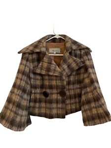 Beth Bowley Wool-Alpaca Blend Plaid Short Crop Double Breasted Jacket Size 2