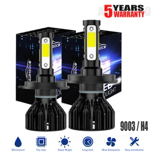 Pair H4 9003 HB2 LED Headlight Bulbs Kit High Low Beam Super Bright 8000K White - Picture 1 of 13