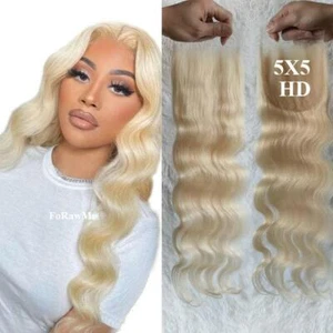 16 ZOLL 5X5 HD BREITER BLOND 613# SPITZENVERSCHLUSS 100 % BRASILIANISCHES MENSCHLICHES HAAR KÖRPERWELLE - Bild 1 von 8