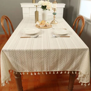 Farmhouse Rustic Woven Lace Tablecloth Dining Kitchen Table Cloth Cover Wedding - Picture 1 of 14