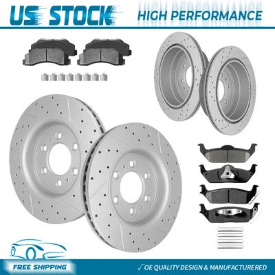 Front Rear Drilled Disc Brake Rotors Ceramic Brake Pads for 2010 2011 Ford F-150 - Image 1 of 4