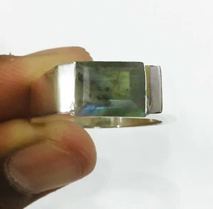 Natural Labradorite Gemstone with 925 Sterling Silver Ring for Men's #945 - Picture 1 of 4