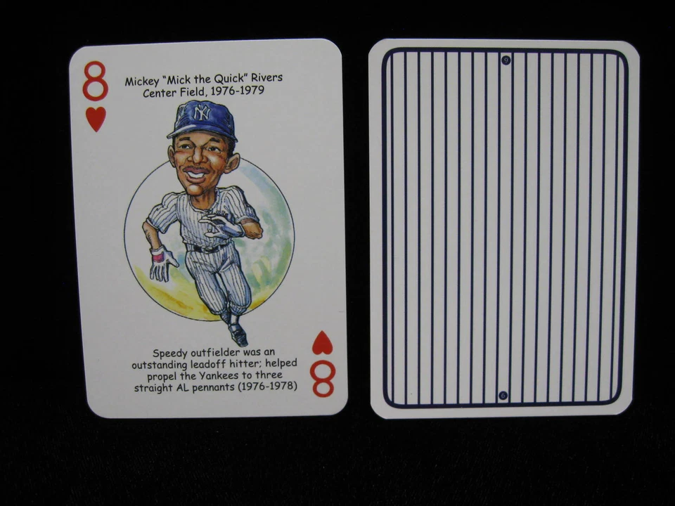 Mickey Rivers New York Yankees "8 of Hearts" barajas de héroe cartas de juego Foto 1 de 1