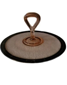 Vintage Pink Depression Glass Tidbit Tray Art Deco Black Band Gold Trim EUC - Picture 1 of 5