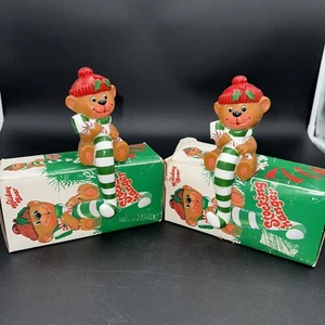VTG Holiday Bear Stocking Hangers set of 2 Teddy Candy Cane Holder Hook, 1982 - Picture 1 of 5