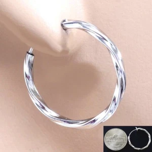 #E121D Pair of Spring Closure CLIP ON 0.8" Twist HOOP NON-PIERCING EARRINGS 2cm - Picture 1 of 8