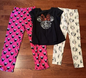 Lot 3 Girl's Size 10 Disney Minnie Mouse Lot Pajama Pants Leggings T Shirt Sz 14 - Picture 1 of 7