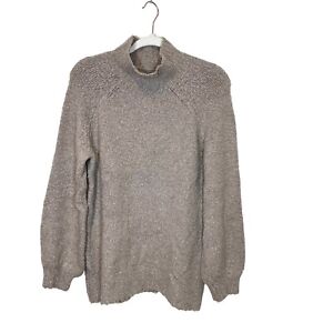 Aerie Sweater M Fuzzy Wool Blend Mock Neck Tan Oversized Pullover Size Medium