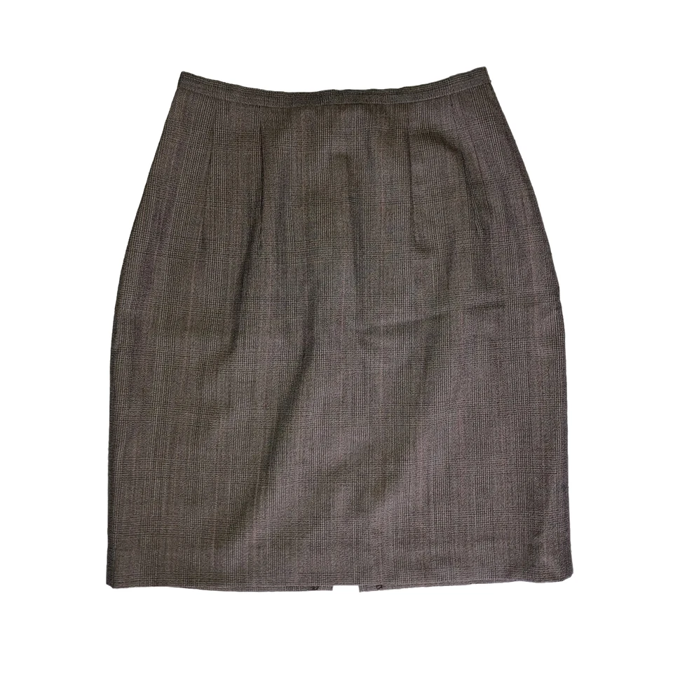 Saia lápis feminina BARNEYS xadrez preta bronzeada lã acima do joelho comprimento tamanho 2 - Imagem 1 de 4