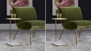 SET OF TWO MODERN ELEVATE DRINK END TABLES MARBLE TOP UTTERMOST 22943 - Picture 1 of 5