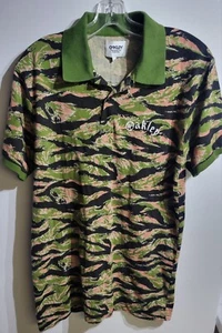 Oakley Polo Shirt Mens Large Tiger Camo Thermonuclear Protection Spell Out - Picture 1 of 3