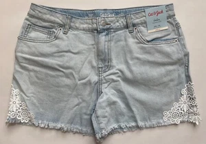 Cat & Jack Girls' Side-Lace Light Blue Jean Shorts Adjustable Waist Size XXL 18 - Picture 1 of 7