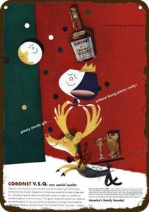 1942 CORONET Brandy Vintage Look DECORATIVE METAL SIGN - PAUL RAND Christmas Art - Picture 1 of 1