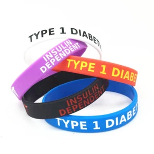 4x Type 1 Diabetic Insulin Dependent Medical Alert ID Silicone Bracelets Safety - Picture 1 of 17