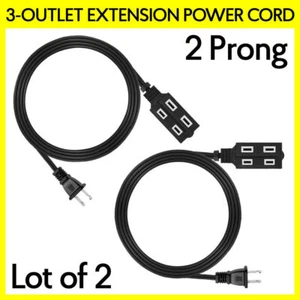 2 Pack 3-Outlet Indoor Extension Power Cord with Protection Cover 6 Feet - Black - Bild 1 von 6