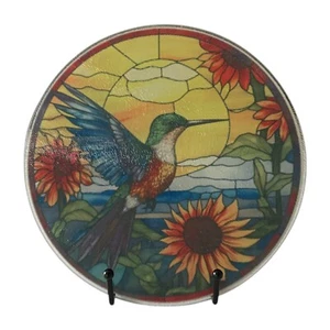 8” Round Tempered Glass Cutting Board~StainGlass Style~Hummingbird~Kitchen - Picture 1 of 1