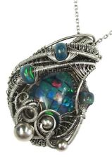Ethiopian Opal Mosaic Wire-Wrapped Necklace with Ethiopian Opals in Sterling S