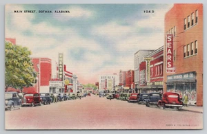 Dothan AL View of Main Street Alabama Postcard Cars Theatre Sears Building 1940s - Picture 1 of 4