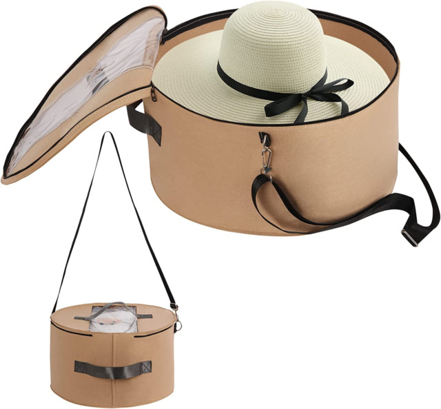 Vintage Round Hat Box Beige Brown 11” X 5 1/2” with Rope Handle