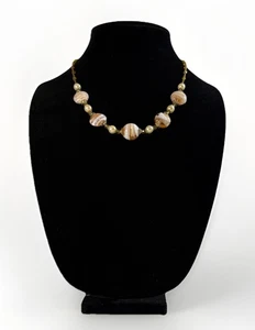 Vintage Glass Beaded Necklace With Faux Pearls Cream Orange Nuances - Picture 1 of 6