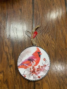 New Chritmas/Holiday Time Red Cardinal Ornament Metal Rimmed Winter/snow - Picture 1 of 4