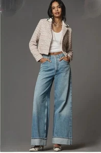 Pantalones de mezclilla Agolde Dame tiro alto botón mosca pierna ancha lavado ligero talla 24 holgados patinador - Imagen 1 de 12