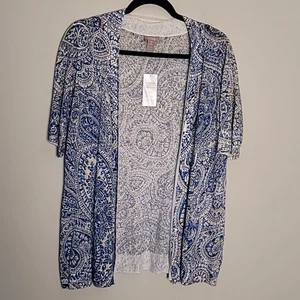 Neu Chico's blaue Paisley Strickjacke Gr. 2 Beachy Bohemian atmungsaktiv - Bild 1 von 6